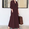 Solid Color Lapel Long Sleeve Insert Pocket Simple Loose Casual Long Shirt Dresspicture24